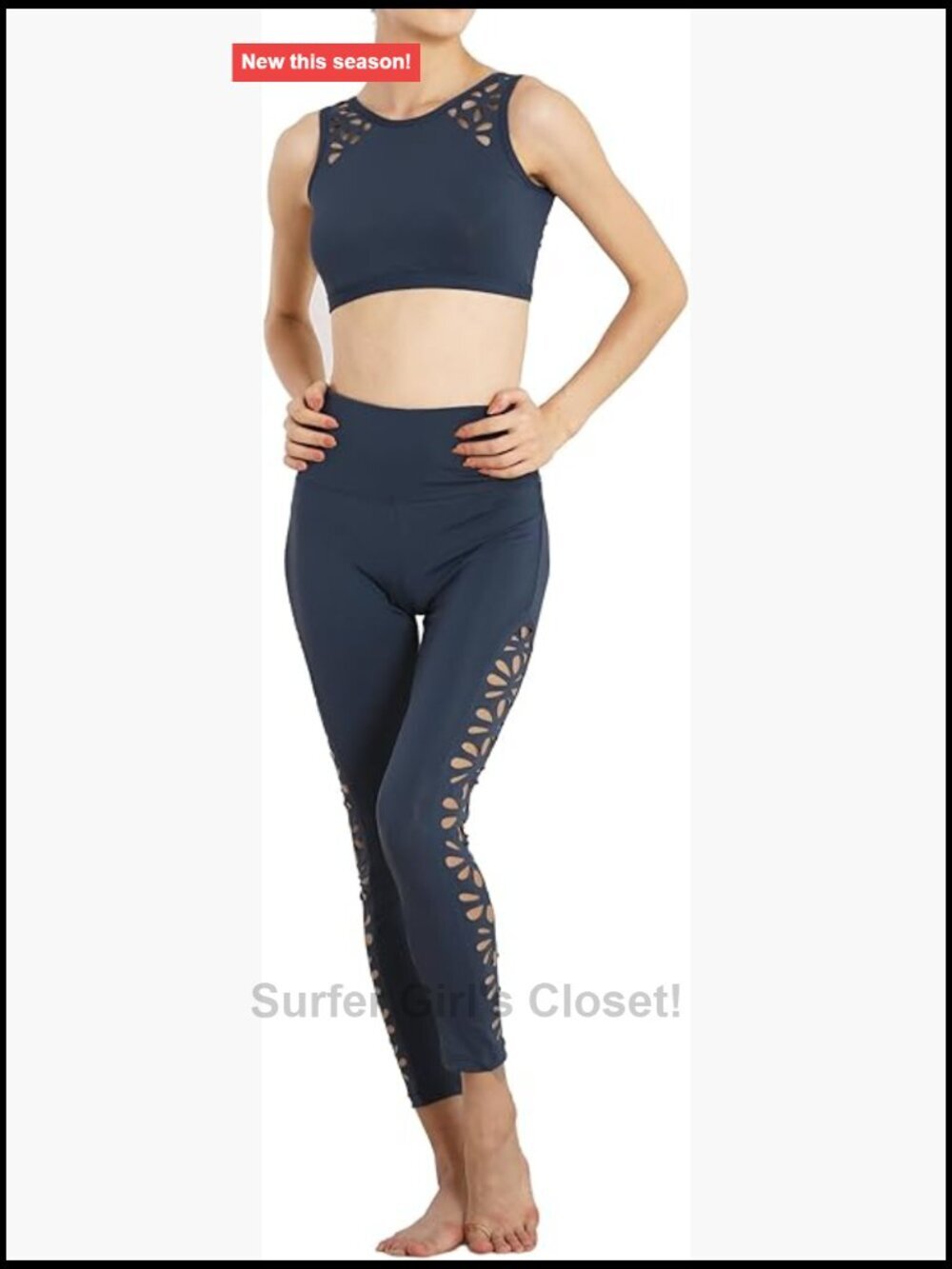 Women's 2-Piece Gym Set with Floral Cut-Out Design - Sleeveless Crop Top &